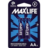 MAXLIFE BATTERY NIMH RECHARGEABLE 2500MAH SIZE AA PACK 2