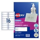 AVERY 959050 L7562 CRYSTAL CLEAR ADDRESS LABEL LASER 16UP CLEAR PACK 25
