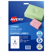 AVERY 959052 L7565 CRYSTAL CLEAR ADDRESS LABEL LASER 8UP CLEAR PACK 25