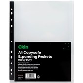OKIN COPYSAFE POCKET HEAVY DUTY EXPANDING UP TO 25MM POLYPROPYLENE A4 CLEAR PACK 5