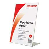 ESSELTE SIGN  MENU HOLDER SLANTED PORTRAIT A4 CLEAR