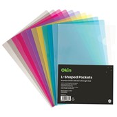OKIN LSHAPED POCKET A4 ASSORTED COLOURS PACK 12